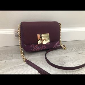 Michael Kors small, plum/ paisley print clutch